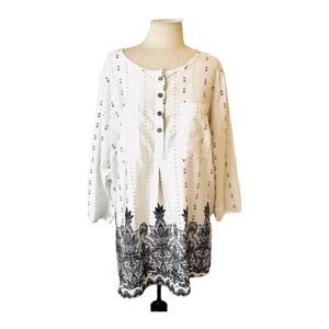 MPH Collection Shirt 2XL Navy White Black 3/4 Sleeves Peasant